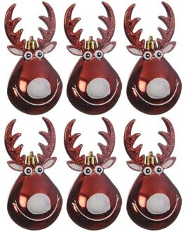 6x Kersthangers figuurtjes rendier Rudolph kerst rood 11 cm