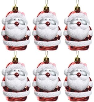 6x Kerstman kerstornamenten kersthangers 8 cm - Kersthangers Rood