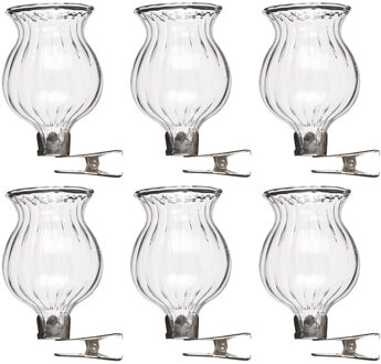 6x Kleine vaasjes van glas met clip 6 x 4 cm - Vazen Transparant