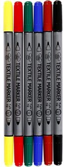 6x Kleuren textielstiften 2-punten