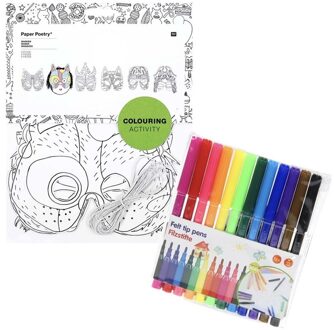 6x Knutsel papieren maskers om in te kleuren incl. stiften - Hobbymateriaal/knutselmateriaal masker inkleuren