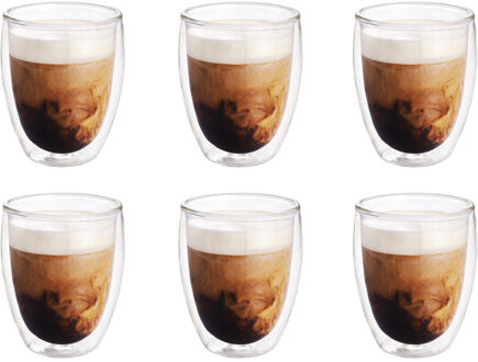 6x Koffieglazen/theeglazen dubbelwandig glas 300 ml - Koffie- en theeglazen Transparant