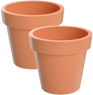 6x Kunststof bloempotten 25 cm terracotta - Bloempotten/plantenpotten voor binnen en buiten