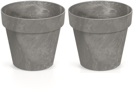 6x Kunststof bloempotten betonlook 20 cm lichtgrijs - Bloempotten/plantenpotten voor binnen en buiten