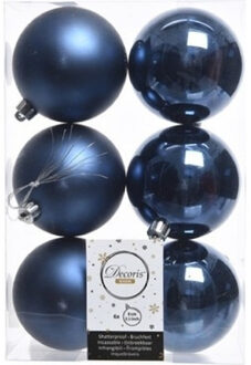 6x Kunststof kerstballen glanzend/mat donkerblauw 8 cm kerstboom versiering/decoratie - Kerstbal