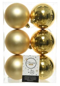 6x Kunststof kerstballen glanzend/mat goud 8 cm kerstboom versiering/decoratie goud - Kerstbal Goudkleurig