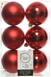 6x Kunststof kerstballen glanzend/mat kerst rood 8 cm kerstboom versiering/decoratie kerst rood - Kerstbal