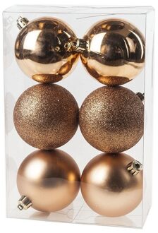 6x Kunststof kerstballen glanzend/mat koperkleurig 8 cm kerstboom versiering/decoratie - Kerstbal