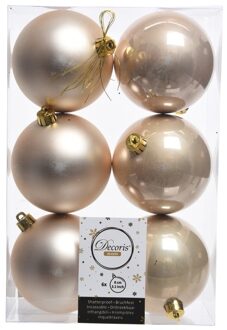 6x Kunststof kerstballen glanzend/mat licht parel/champagne 8 cm kerstboom versiering/decoratie - Kerstbal Champagnekleurig
