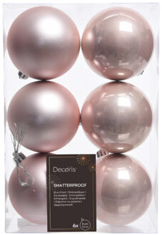6x Kunststof kerstballen glanzend/mat licht roze 8 cm - Kerstbal