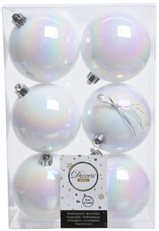 6x Kunststof kerstballen glanzend/mat parelmoer wit 8 cm kerstboom versiering/decoratie - Kerstbal