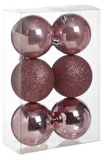 6x Kunststof kerstballen glanzend/mat roze 8 cm kerstboom versiering/decoratie - Kerstbal