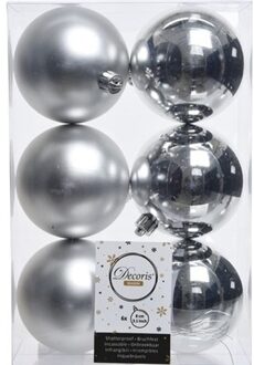 6x Kunststof kerstballen glanzend/mat zilver 8 cm kerstboom versiering/decoratie - Kerstbal Zilverkleurig