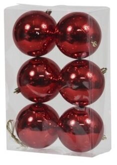 6x Kunststof kerstballen glanzend rood 10 cm kerstboom versiering/decoratie - Kerstbal