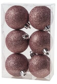 6x Kunststof kerstballen glitter roze 6 cm kerstboom versiering - Kerstbal