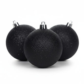 6x Kunststof kerstballen glitter zwart 8 cm kerstboom versiering - Kerstbal