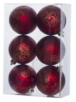 6x Kunststof kerstballen tekst rood 6 cm kerstboom versiering/decoratie - Kerstbal