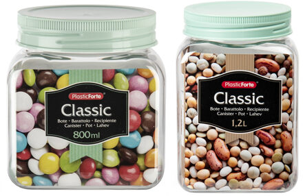 6x kunststof keuken voorraadpotten - weckpotten - 0.8 en 1.2 liter - mintgroen