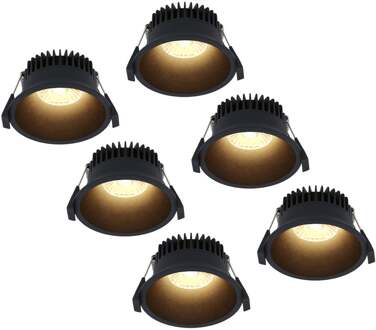 6x - LED Inbouwspots Badkamer IP44 Zwart