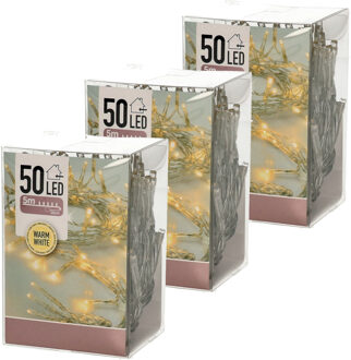 6x LED kerstverlichting op batterij warm wit 50 lampjes - Feestverlichting lichtsnoeren op batterijen - Kerstlampjes/kerstlichtjes