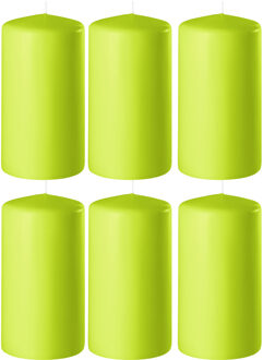 6x Lime groene cilinderkaarsen/stompkaarsen 6 x 10 cm 36 branduren - Geurloze kaarsen lime groen - Woondecoraties