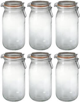 6x Luchtdichte weckpotten transparant glas 2 liter - Weckpotten