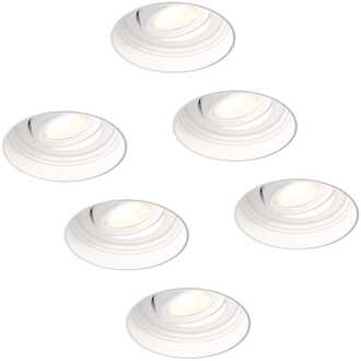 6x Lugo LED inbouwspots Trimless - Wit - Dimbaar - 5 Watt 450 Lumen - 2700K Warm Wit Licht - Kantelbaar - IP65 - Voor Binnen & Buiten