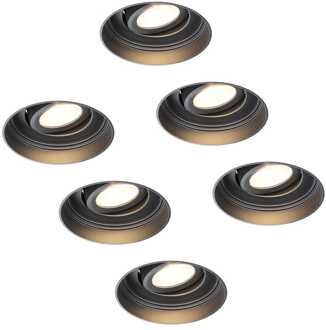6x Lugo LED inbouwspots Trimless - Zwart - Dimbaar - 5 Watt 450 Lumen - 2700K Warm Wit Licht - Kantelbaar - IP65 - Voor Binnen & Buiten