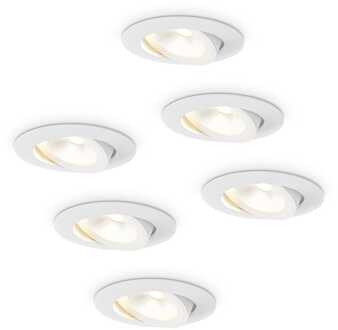 6x Lugo LED Inbouwspots - Wit - Dimbaar - 5 Watt 450 Lumen - 2700K Warm Wit Licht - Kantelbaar - IP65 - Voor Binnen & Buiten
