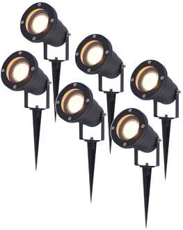 6x Lumi LED Prikspot Zwart IP44 GU10