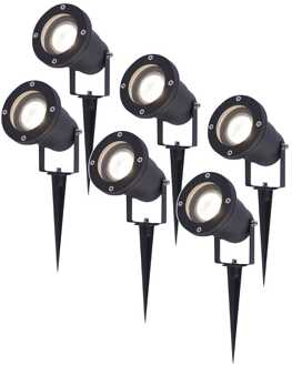6x Lumi LED Prikspot Zwart IP44 GU10