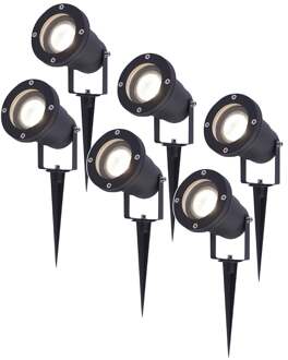 6x Lumi LED Prikspot Zwart IP44 GU10