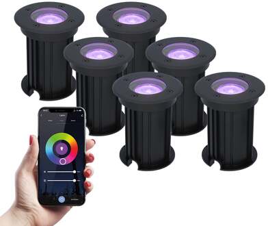 6x Maisy - Smart LED Grondspots WiFi+ Bluetooth Zwart IP67