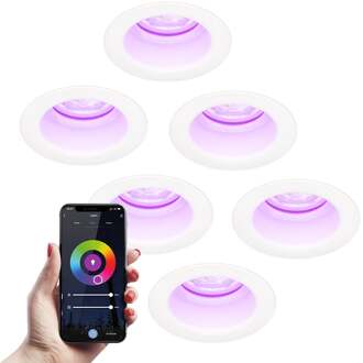 6x Mari Smart Inbouwspots RGBWW IP65 Wit