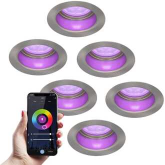 6x Mari Smart Inbouwspots RGBWW IP65 Zilver