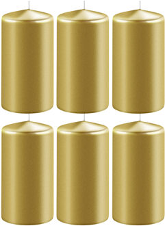 6x Metallic gouden cilinderkaarsen/stompkaarsen 6 x 10 cm 36 branduren - Geurloze kaarsen metallic goud - Woondecoraties