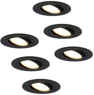 6x Miro - LED Inbouwspots Zwart Kantelbaar