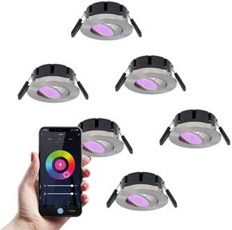 6x Napels Smart Inbouwspots RGBWW IP65 Zilver