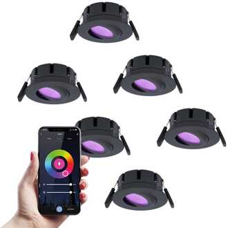 6x Napels Smart Inbouwspots RGBWW IP65 Zwart