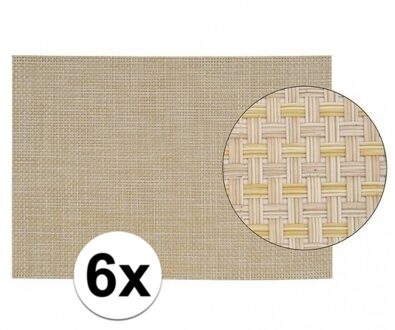 6x Onderlegger met geweven print beige 45 x 30 cm - Placemats