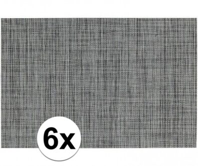 6x Onderlegger met geweven print grijs 45 x 30 cm - Placemats