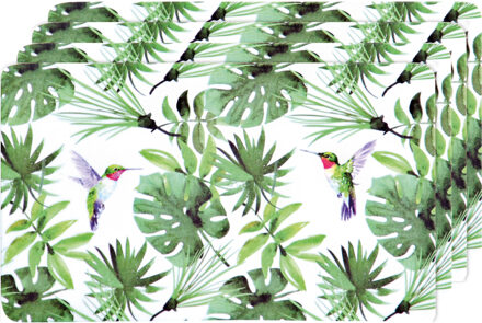 6x Ontbijtbordjes/ontbijtplankjes set tropische kolibrie vogels print 14 x 24 cm - Ontbijtborden servies - Onbreekbare bordjes voor babys/peuters/kleuters