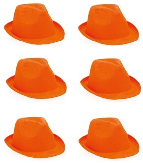 6x Oranje trilby hoedjes voor volwassenen