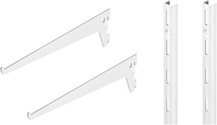 6x plankdragers 25 cm met 2x wandrails 49.5 cm - staal wit - wandrailsysteem - Plankdragers