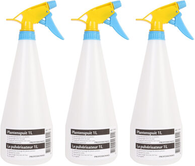 6x Plantenspuiten/waterspuiten 1 liter transparant/geel/blauw
