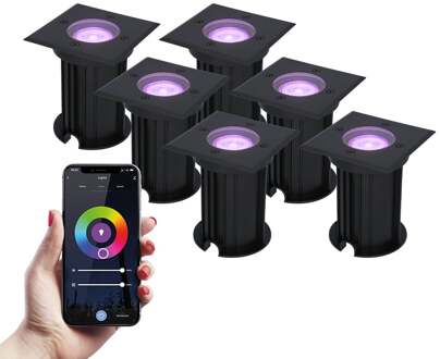 6x Ramsay - Smart LED Grondspots WiFi+ Bluetooth Zwart IP67