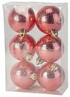 6x Rode cirkel motief kerstballen 6 cm kunststof - Kerstbal Rood