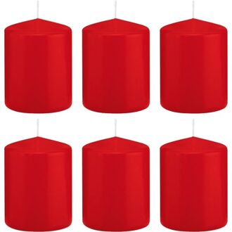 6x Rode woondecoratie kaarsen 6 x 8 cm 29 branduren
