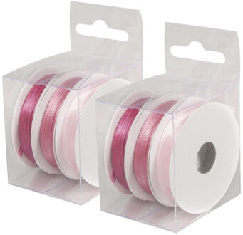 6x Rollen hobby/decoratie kleurenmix roze satijnen sierlint 3 mm x 6 meter