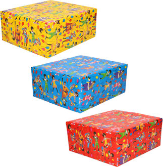 6x Rollen inpakpapier/cadeaupapier Club van Sinterklaas rood/blauw/geel 200 - Cadeaupapier/inpakpapier voor 5 december pakjesavond